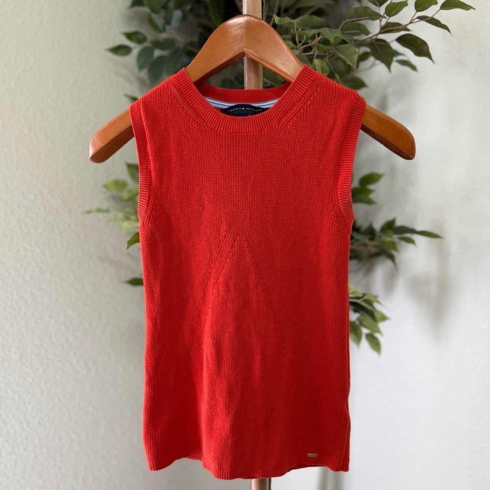 Tommy Hilfiger Classic Orange Sleeveless Knit Top Vest Sweater Women’s Size XS